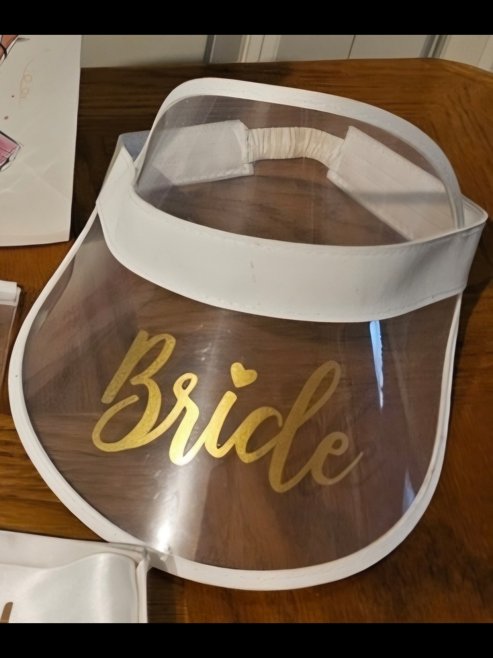 Clear White 'Bride' Visor with Gold Script